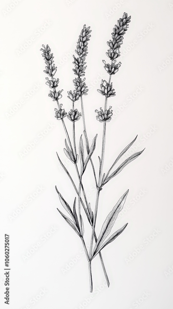 Fototapeta premium Lavender, detailed hand drawing of the line, botanical flower, medicinal herbs, light clean background. Generative AI