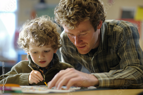 Young student receiving help from teacher with math