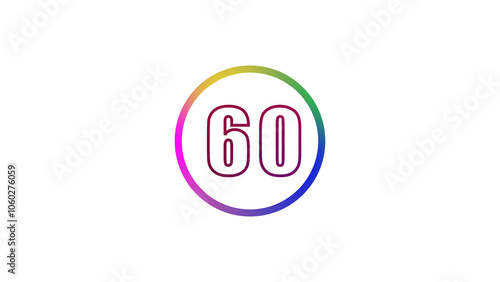 Abstract glowing neon number illustration 60 on white backgraund. Educational mathematics concept with neon letter. blue ,pink and red color