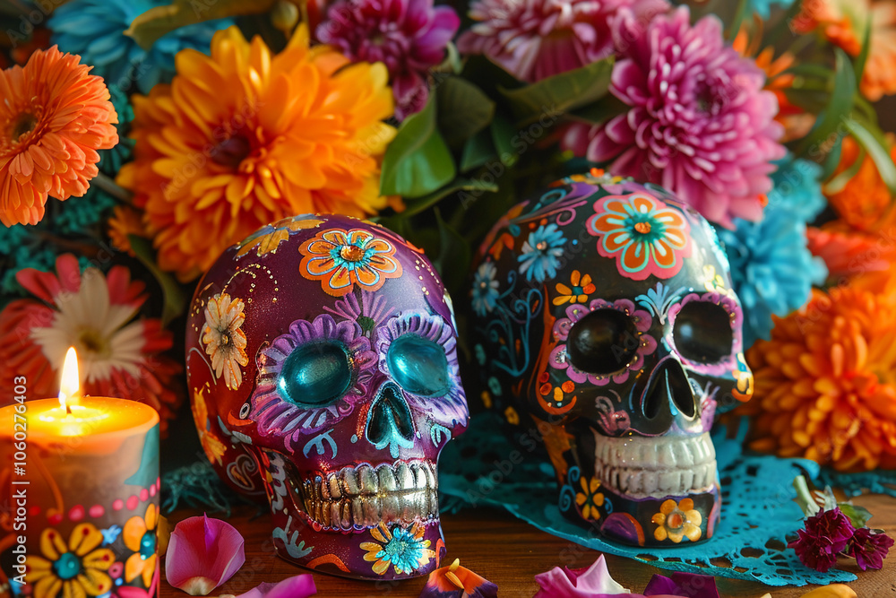 Beautiful greeting card with bright holiday composition for happy to joy celebrate dia de muertos Beautiful greeting card with bright holiday composition for happy to joy celebrate dia de muertos