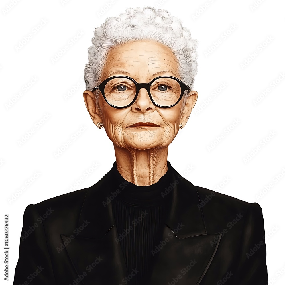 Portrait of a confident, mature woman with short, gray hair and glasses. Portrait of a confident, mature woman with short, gray hair and glasses.