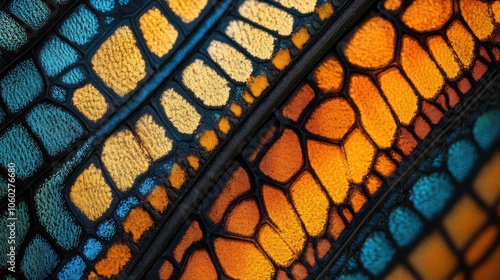 Macro close-up of dragonfly wings in high definition, capturing the delicate, intricate patterns of insect life