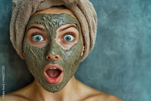 Home Spa Experience: Woman's Fun with a Mud Facial Mask