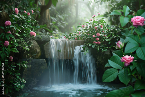 Generative ai on theme of beautiful majestic waterfall in natural nature, national park attraction