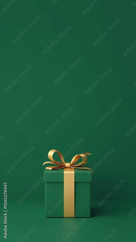 Green gift with a golden bow, on a green background, copyspace Green gift with a golden bow, on a green background, copyspace