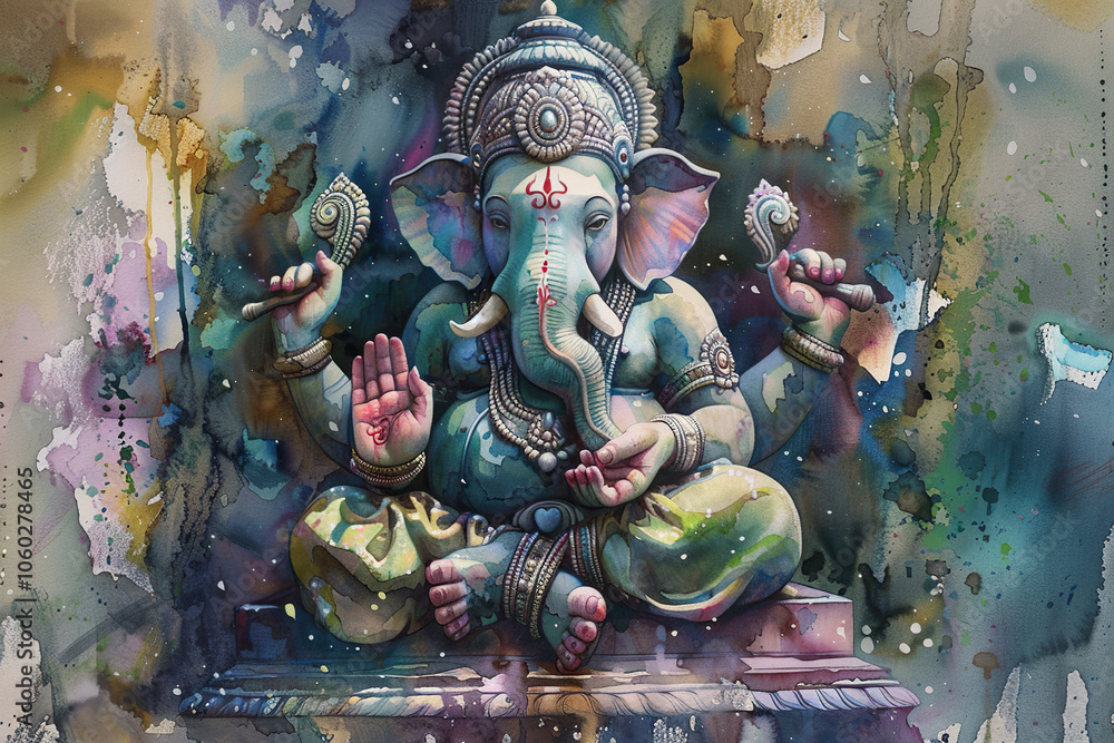 Fototapeta premium Beautiful greeting card with bright holiday composition for happy celebrate Ganesh Chaturthi