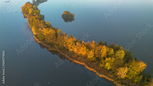 Milickie Ponds at sunrise, bird's eye view, Lower Silesian Voivodeship, Poland photo