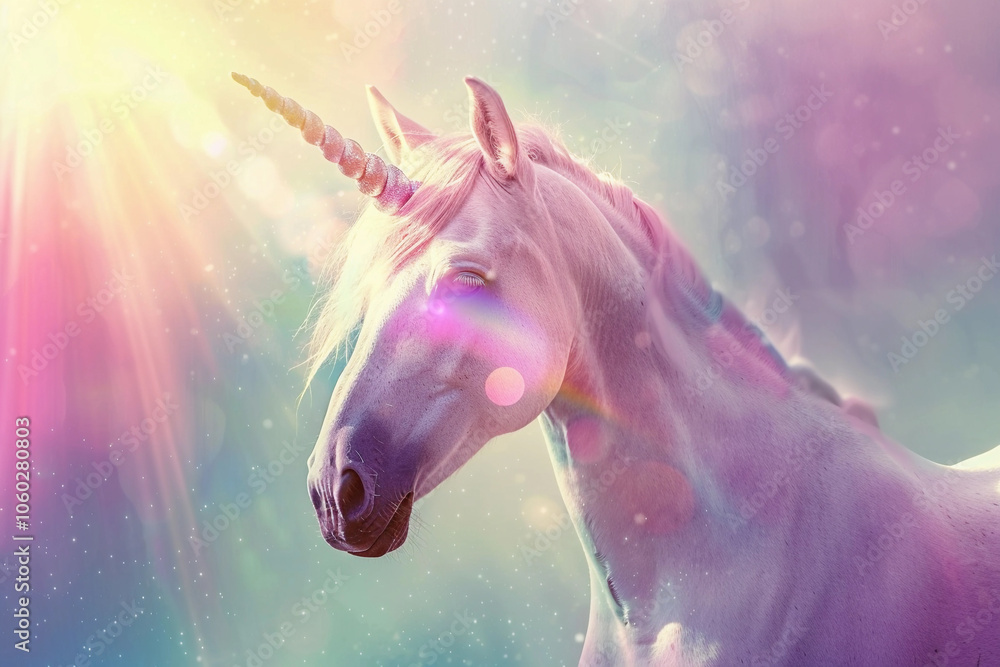 Fantastically beautiful mythological pink unicorn with long horn Fantastically beautiful mythological pink unicorn with long horn