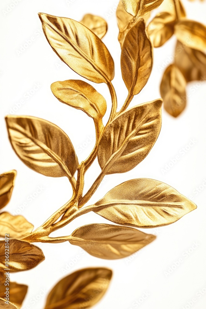Golden laurel branches for decorative purposes or symbolic ceremonies, featuring detailed leaves and a classic design that is often associated with achievement and honor. Golden laurel branches for decorative purposes or symbolic ceremonies, featuring detailed leaves and a classic design that is often associated with achievement and honor.