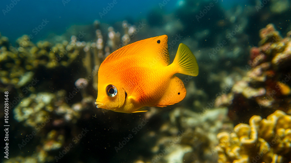 Vibrant Yellow Fish in Clear Coral Reef Waters Vibrant Yellow Fish in Clear Coral Reef Waters