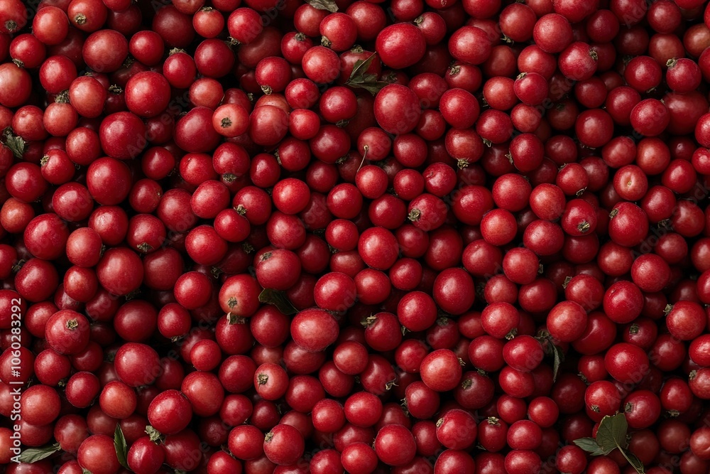 Freshly Harvested Cranberries Spread out on a Flat Surface Ready for Sale During the Fall Season in a Local Market Freshly Harvested Cranberries Spread out on a Flat Surface Ready for Sale During the Fall Season in a Local Market