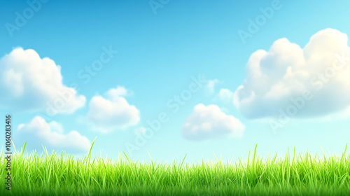Bright Blue Sky with Soft Clouds and Green Grass
