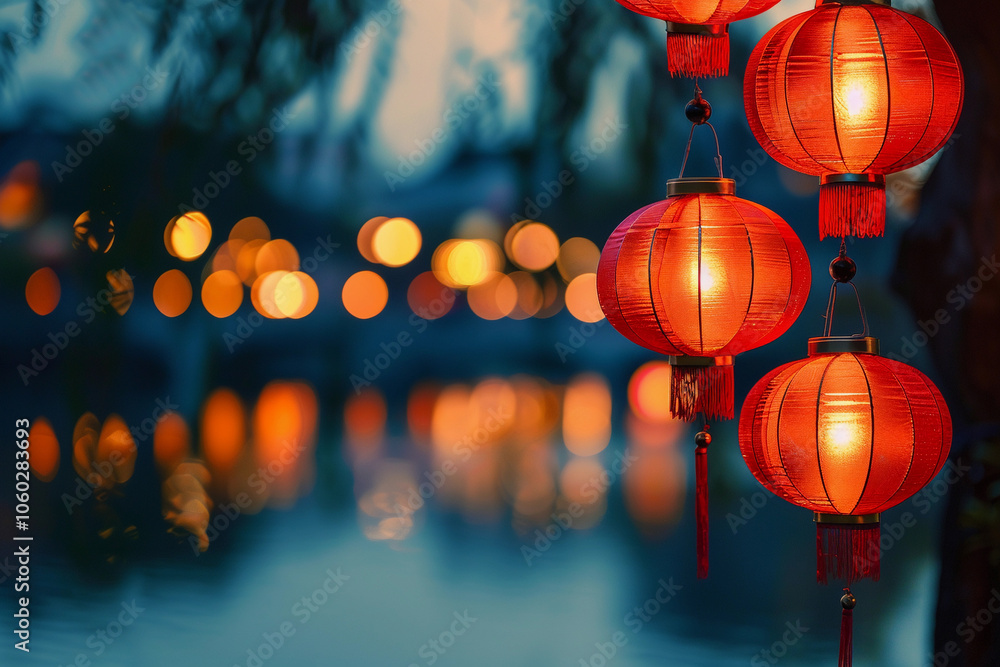Beautiful greeting card with holiday composition for celebrate chinese festival of lanterns Beautiful greeting card with holiday composition for celebrate chinese festival of lanterns