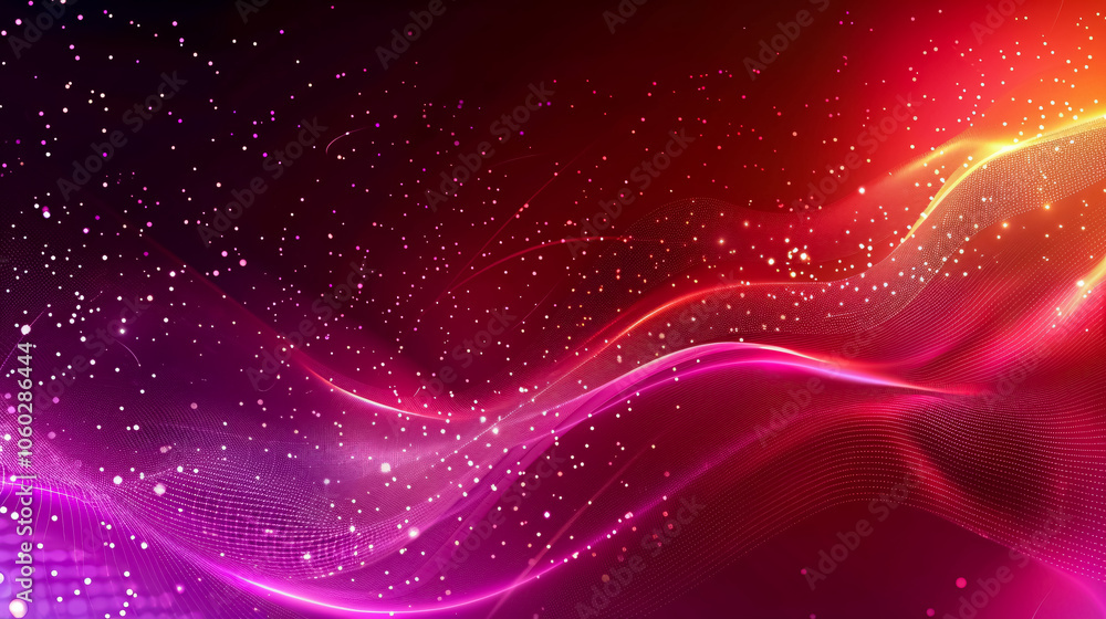 Fototapeta premium An abstract digital background featuring a digital wave with shining dots and stars, ideal for information technology themes. The gradient wave design creates a dynamic digital 