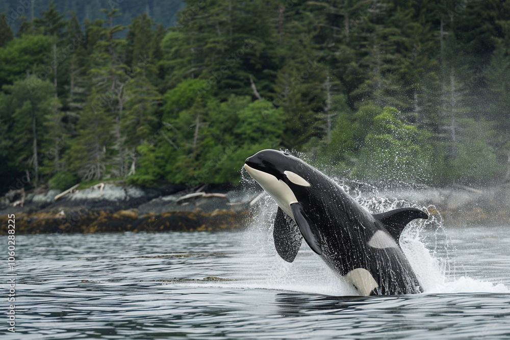 Obraz premium Fantastically beautiful majestic huge whale in deep ocean