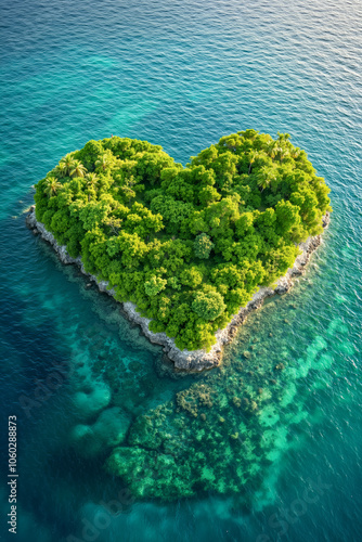 A heart shaped island in the middle of the ocean