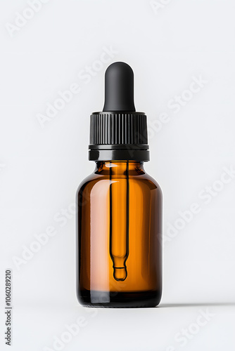 Essential oil in amber dropper bottle mock up isolated on white background.