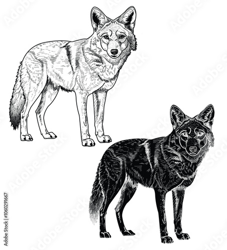 Black and white vector illustration coyote