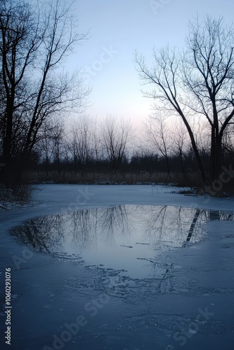 Tranquil Frozen River Reflecting Pink Sky