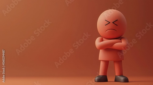 High-resolution 3D rendering of an unsatisfied customer with crossed arms.