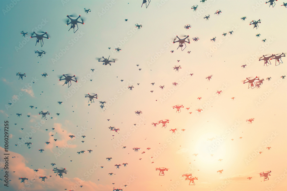 Drone flying in sky over beautiful nature during observation from top Drone flying in sky over beautiful nature during observation from top