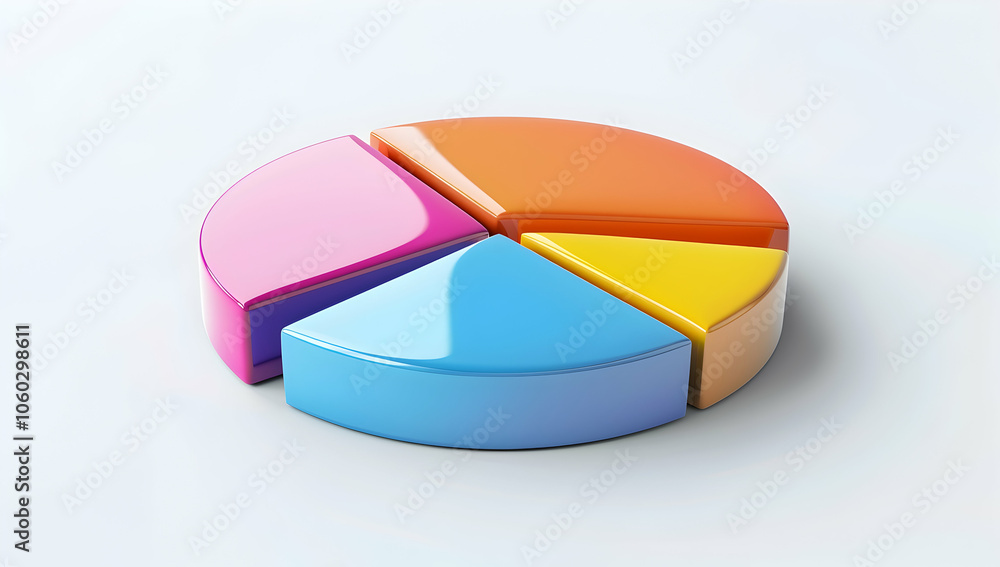 Obraz premium 3D pie chart, isometric view, colorful, white background