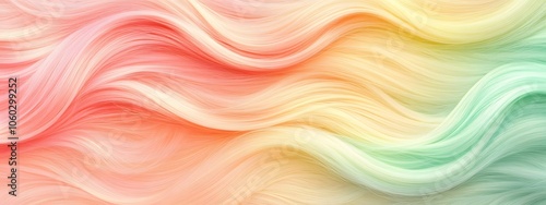 Colorful hair-like background, with pastel rainbow colors, soft and gentle curves, flowing lines, in a hand-drawn watercolor style