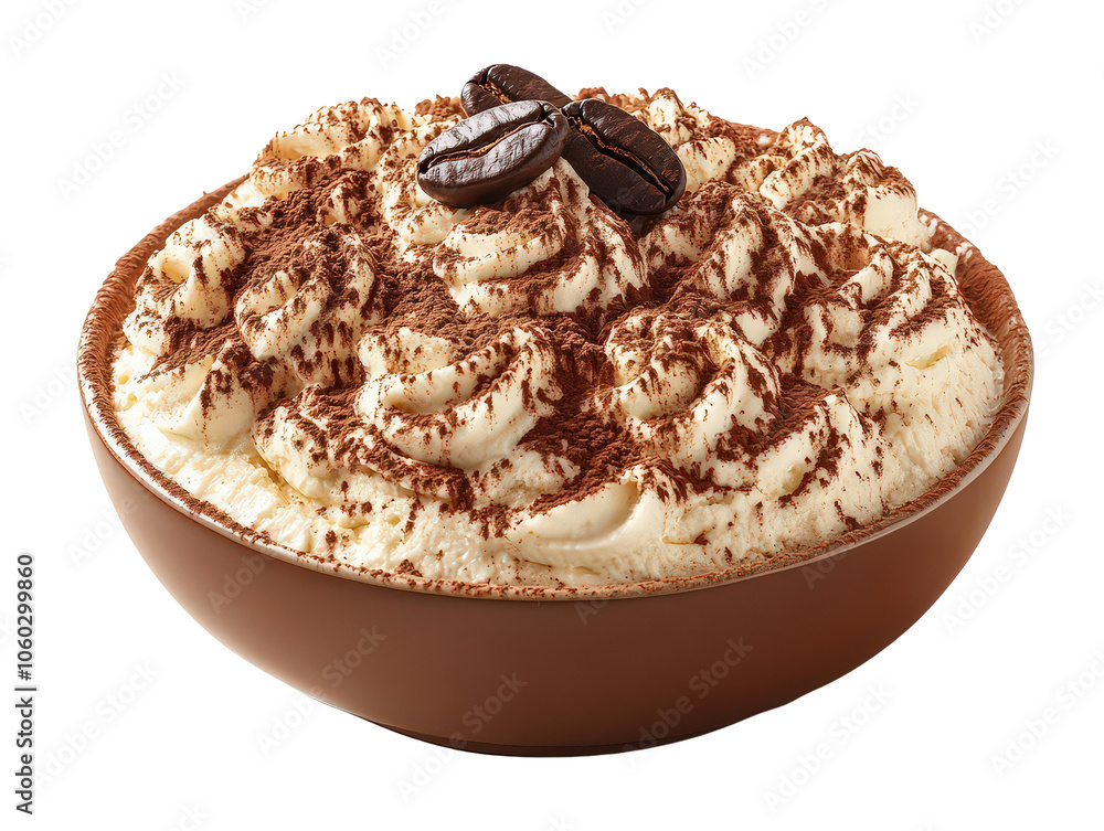 Creamy dessert with whipped topping, cocoa powder, and coffee beans in bowl, representing indulgent flavors, perfect for dessert or coffee-themed visuals. Creamy dessert with whipped topping, cocoa powder, and coffee beans in bowl, representing indulgent flavors, perfect for dessert or coffee-themed visuals.
