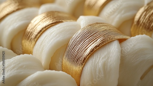 Close-up of white chew toys wrapped in gold foil.