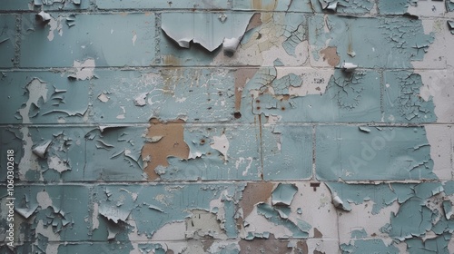 Peeling paint on vintage wall in abandoned building. photo