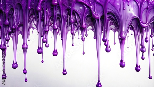 Slowly dripping purple liquid creates mesmerizing patterns against a pristine white background, showcasing the fluid dynamics of color and movement, water, visual art, liquid art