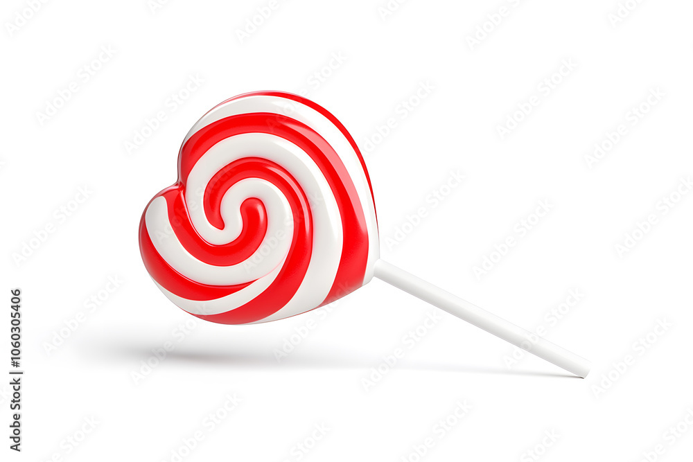Heart-shaped lollipop, red and white, isolated on white background Heart-shaped lollipop, red and white, isolated on white background