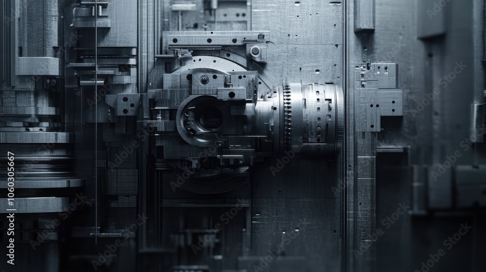 The concept of Automated CNC Machining in silver and black colors The concept of Automated CNC Machining in silver and black colors