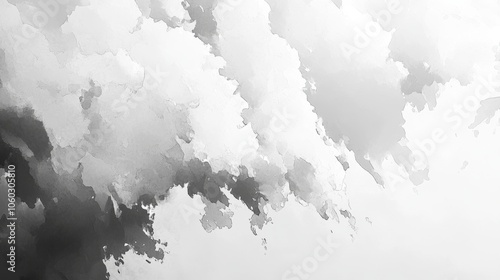 Abstract Monochrome Watercolor Landscape - Grey and White Swirls Blurring Into Light