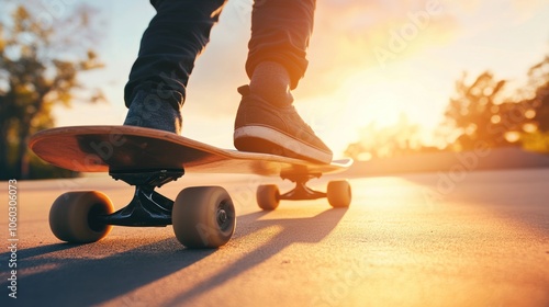 A person skateboarding at sunset, capturing a moment of leisure and freedom.