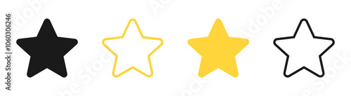 Star icons set. Golden and black stars isolated on white background. Stars collection. Vector illustration.