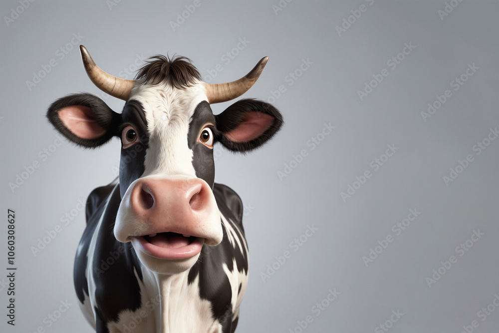 Funny cow with goofy shock expression, isolated on white background Funny cow with goofy shock expression, isolated on white background