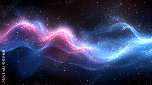 Abstract Background with Blue and Pink Waves and Stars