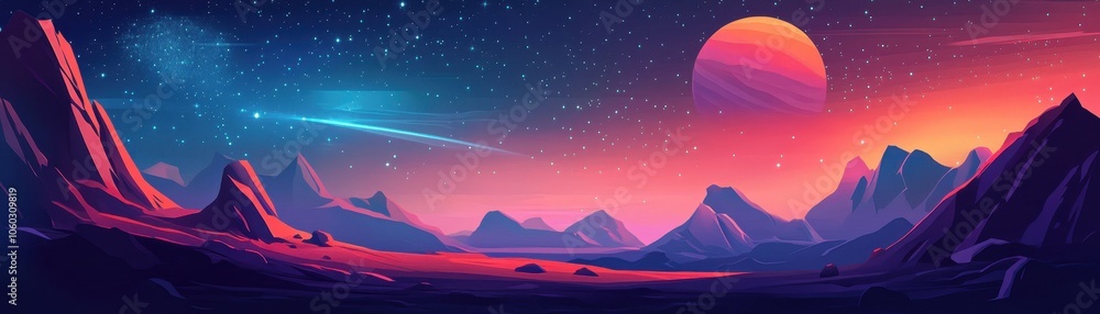 Obraz premium Majestic Alien Landscape with Glowing Mountains and Vibrant Sky