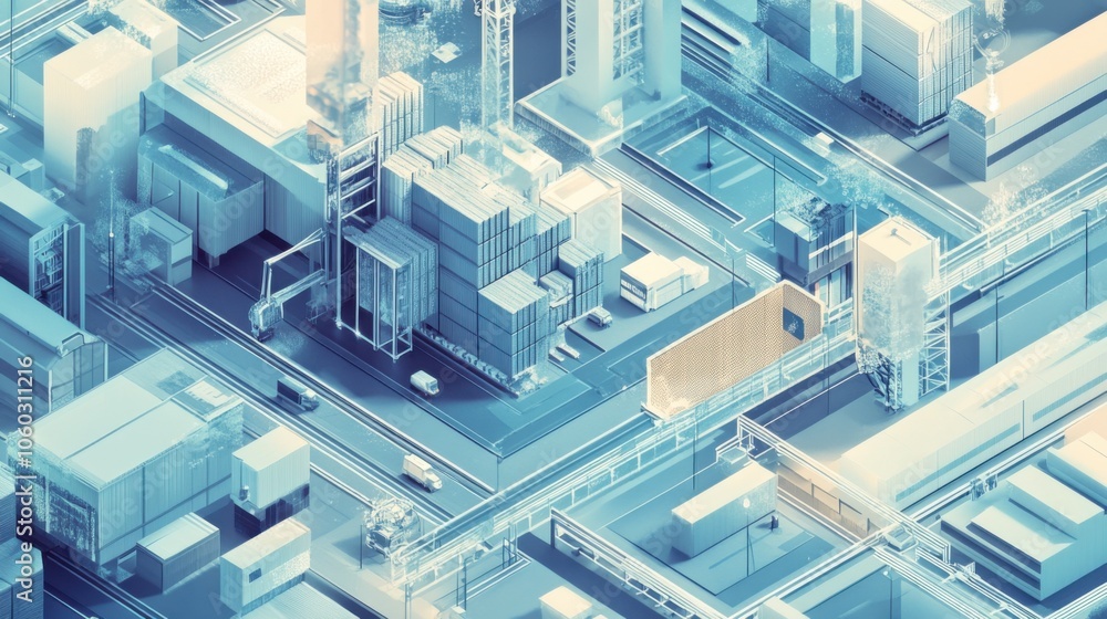 The concept of Automated Supply Chain Visibility in light blue and graphite colors The concept of Automated Supply Chain Visibility in light blue and graphite colors