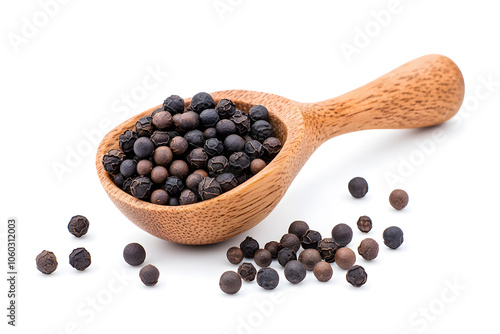 Black peppercorns, isolated on white background photo