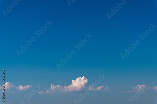 Clear blue sky, with a small strip of white clouds