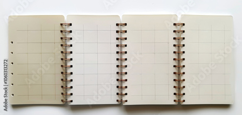 Blank note pages in a spiral notebook, ideal for sketches, notes, or ideas, on a clean white background. photo