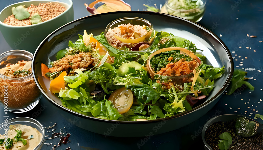 Satisfying grain-based salads with unique dressings. Satisfying grain-based salads with unique dressings.
