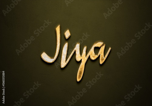 Old gold text effect of Hindi name Jiya with 3D glossy style Mockup. photo