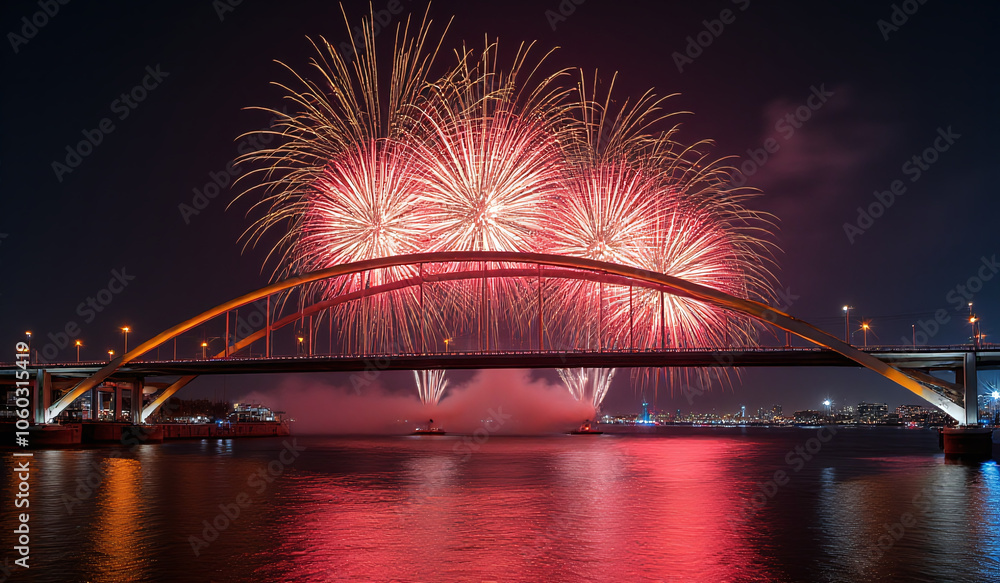 Fototapeta premium erasmusbrücke rotterdam beautiful silvesterfeuerwerk display every year december