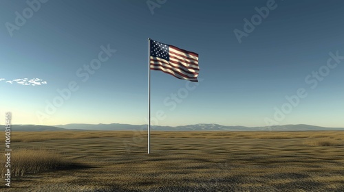 Large American flag glowing from backlight from the sun, against cloudy sky 