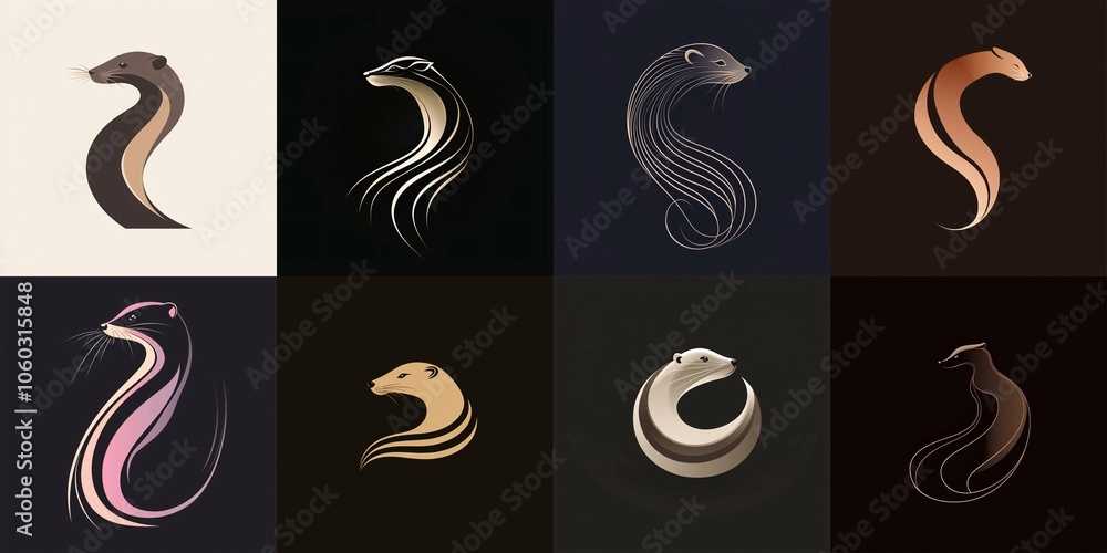 Fototapeta premium A sleek minimalist logo collection showcasing a stylized mink with elegant curves and a refined color palette.