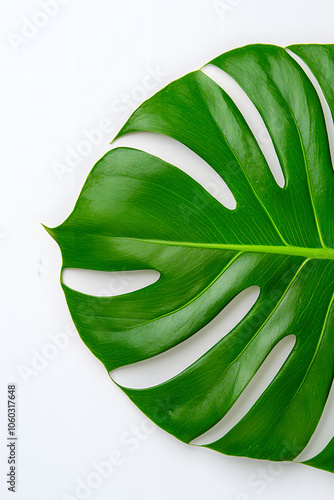 Monstera leaf close-up, isolated on white background