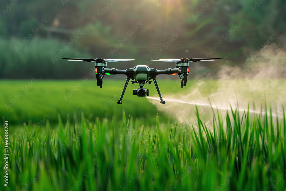 Drone flying in the sky over nature during observation Drone flying in the sky over nature during observation